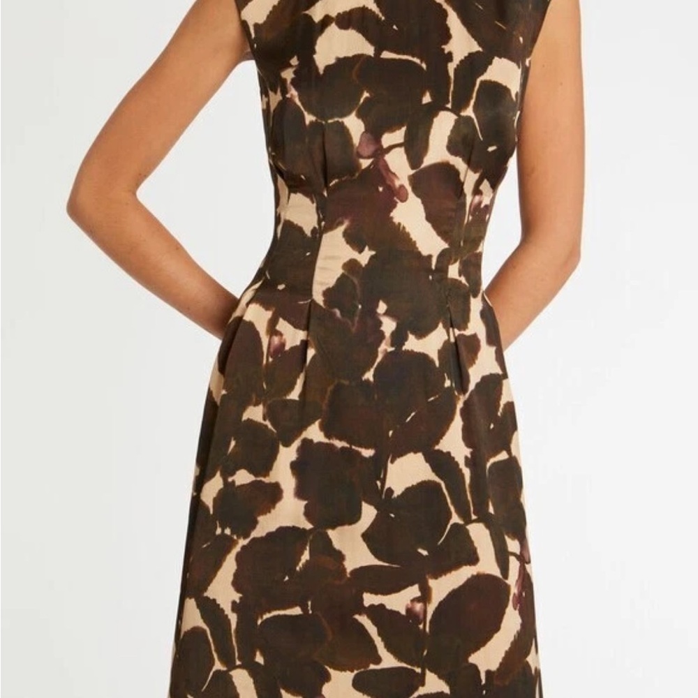 PAULE KA Brown and Cream Floral Midi Dress